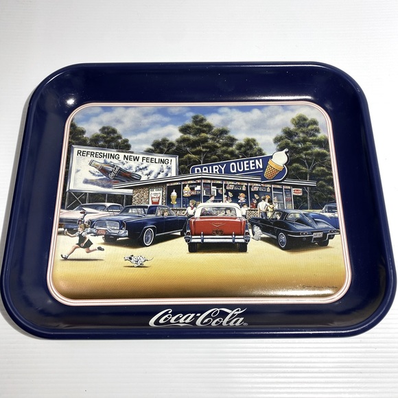 Coca Cola Vintage Dairy Queen Tin Serving Tray Vintage Enamel Barware Blue Red - Picture 8 of 15